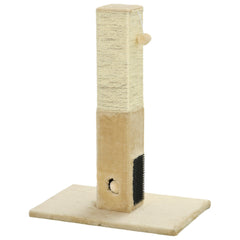 Jute Cat Scratching Post w/ Carpet Base Hanging Toy - Beige-0