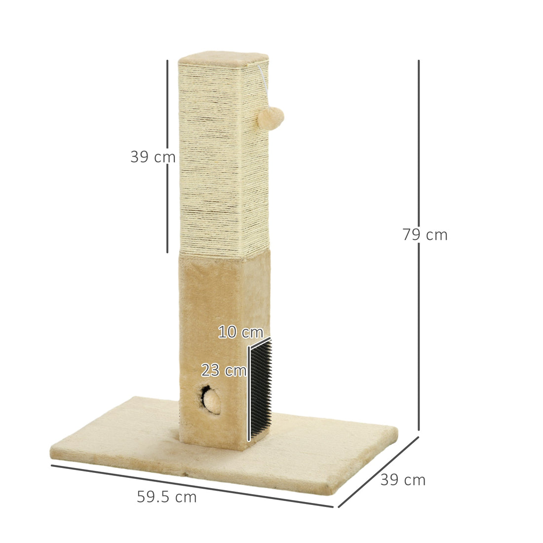 Jute Cat Scratching Post w/ Carpet Base Hanging Toy - Beige-2