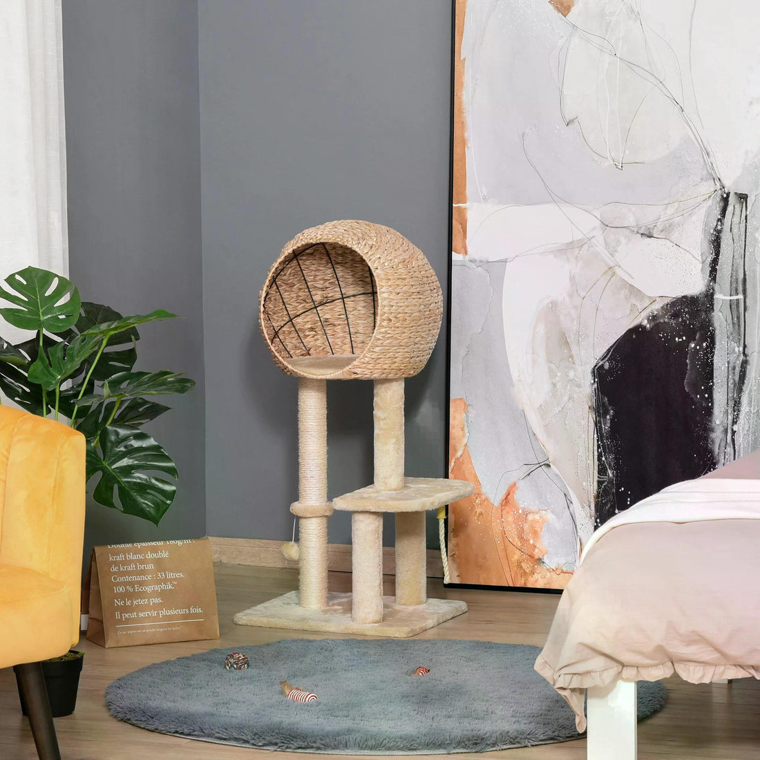 Cat tree Cat Tower 100cm Climbing Activity Center with Sisal Scratching Post Condo Perch Hanging Balls Teasing Rope Toy Cushion-1