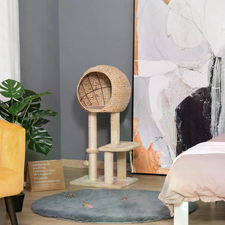 Cat tree Cat Tower 100cm Climbing Activity Center with Sisal Scratching Post Condo Perch Hanging Balls Teasing Rope Toy Cushion-1